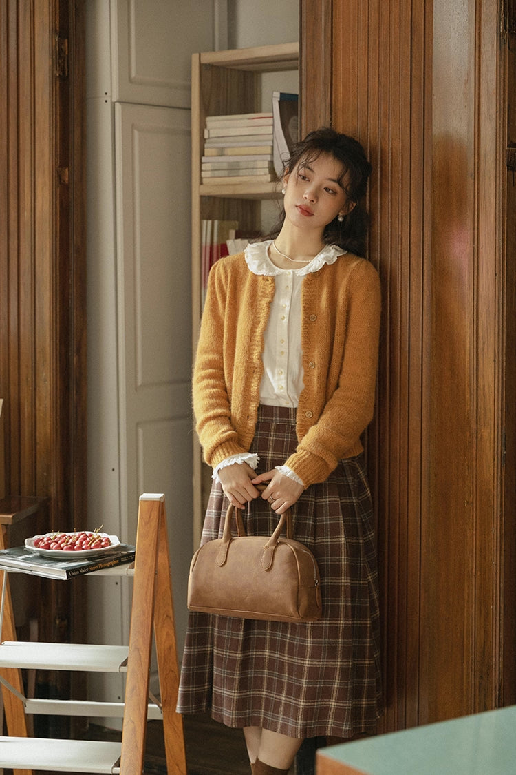 Round Neck Knitted Cardigan (Pumpkin Mustard)