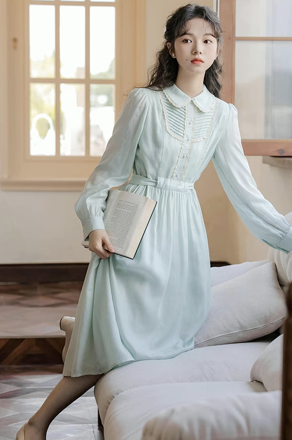 Sunday Tea Long Sleeve Midi Dress (Mint)