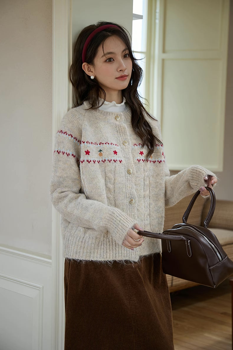 Floral Embroidered Round Neck Cardigan (3 Colors)