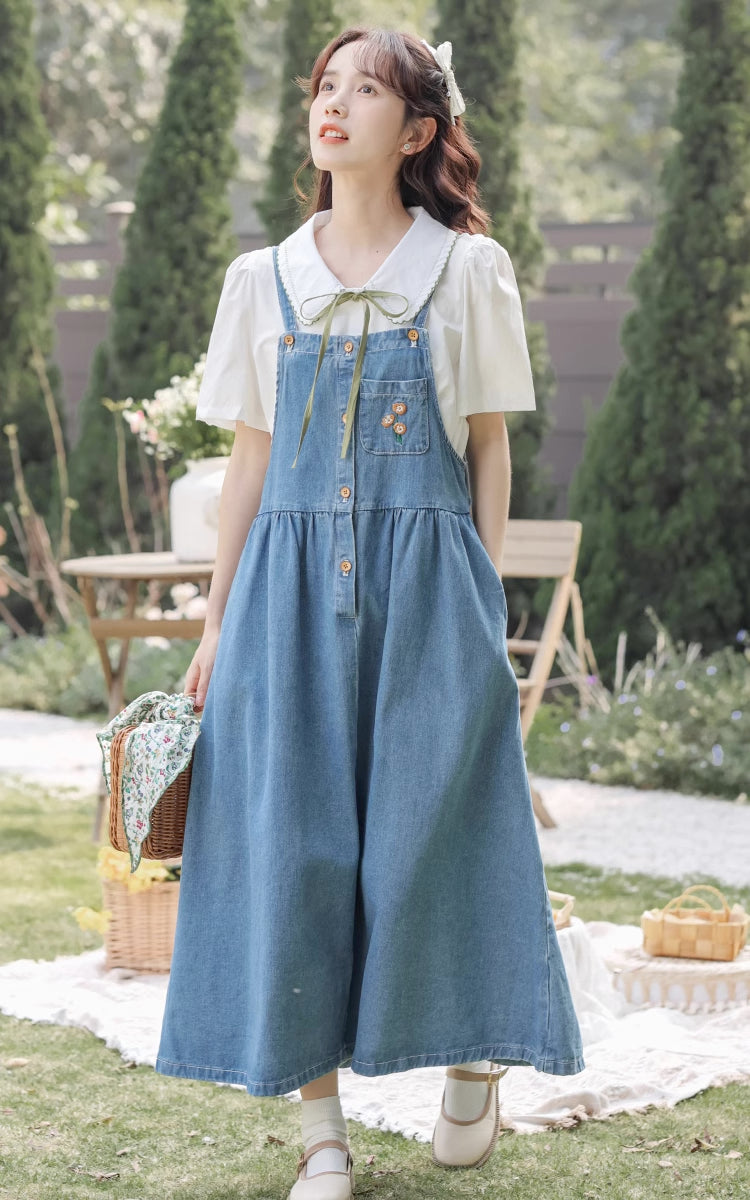 Button Up Poppy Pinafore (Medium Denim)