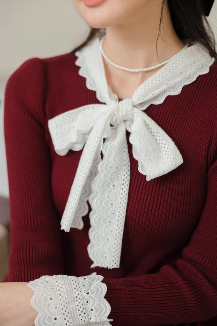Lace Trim Sweater Midi Dress (2 Colors)