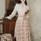 Rose Wallpaper Blouse & Skirt Set (Cream/Red)