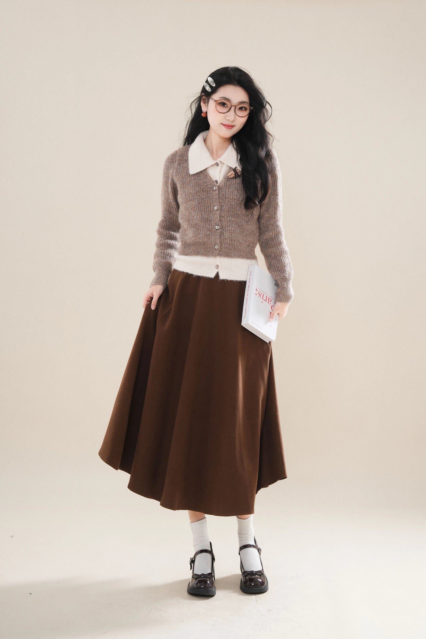 Faux Layered Cardigan (Khaki)
