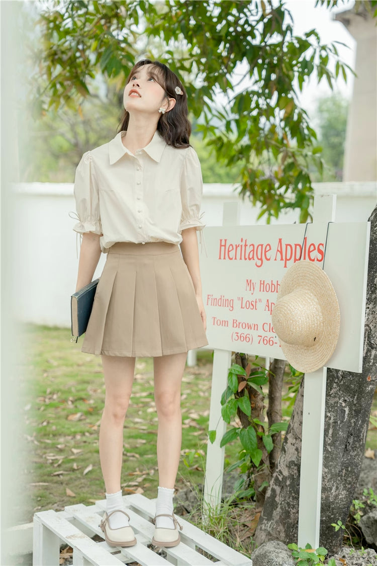 Basic Frilly Puff Sleeve Blouse (Cream)