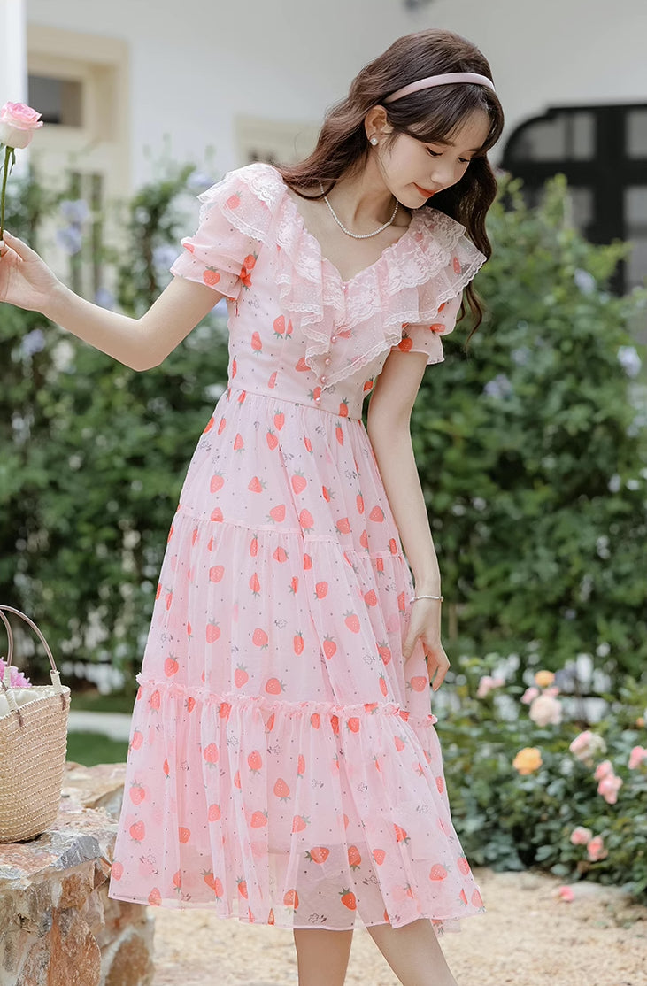 Strawberry Girl Midi Dress (Pink)