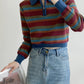 Autumn Vintage Stripe Polo Sweater (Blue/Red)