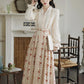 Rose Wallpaper Blouse & Skirt Set (Cream/Red)