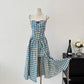 Vintage Gingham Floral Cami Dress (Blue)
