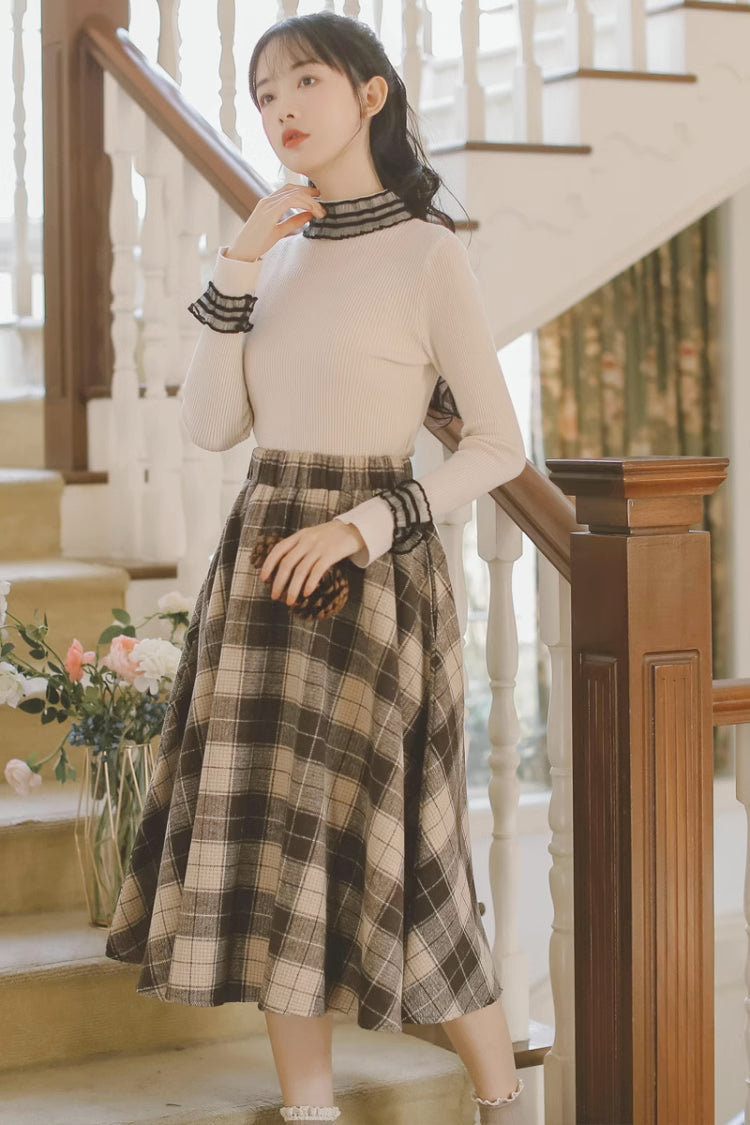 Tartan Plaid Circle Midi Skirt (3 Colors)