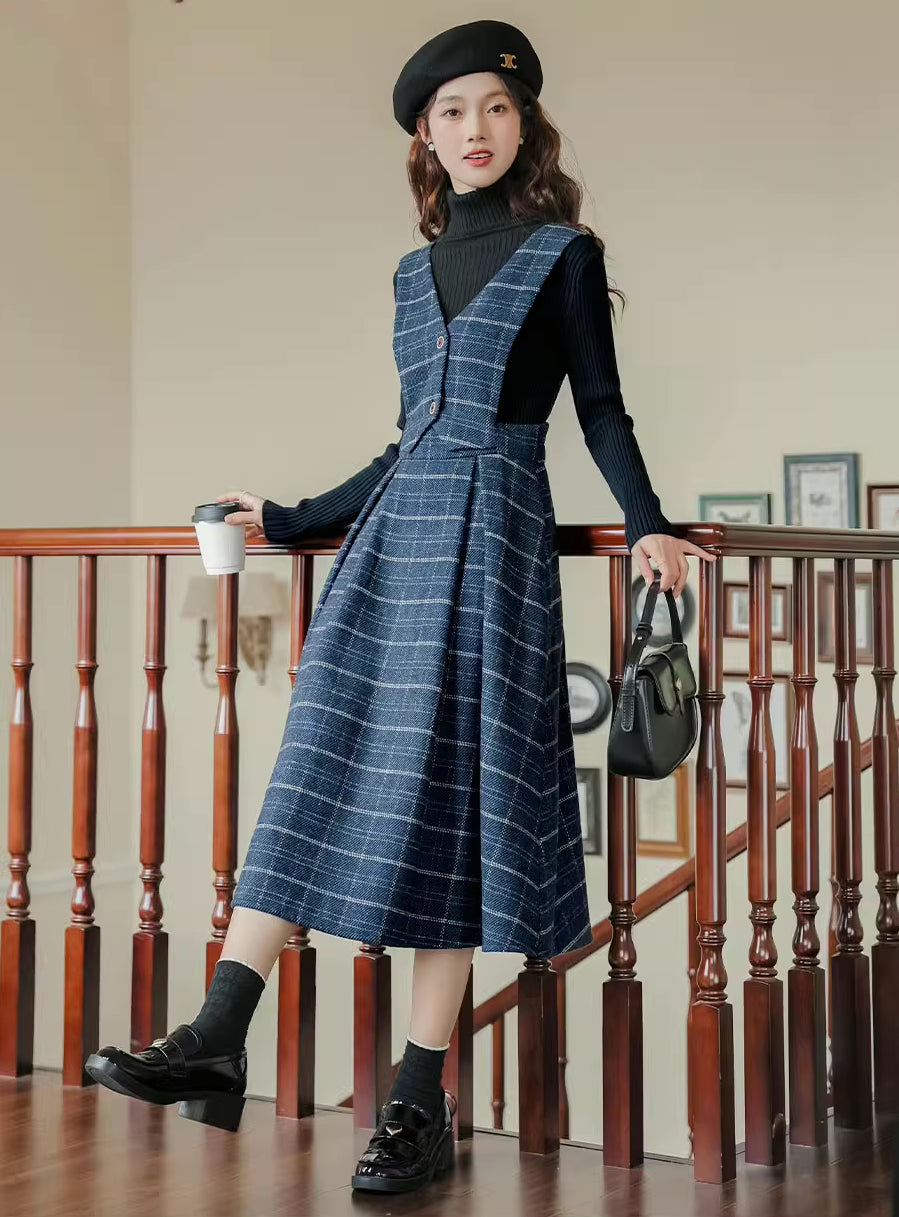 Plaid Vest Pinafore Dress (3 Colors) Blue / S Plaid Vest Pinafore Dress (3 Colors) Blue / S