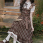 Hazel Plaid Flutter Twofer Midi Dress (Brown)