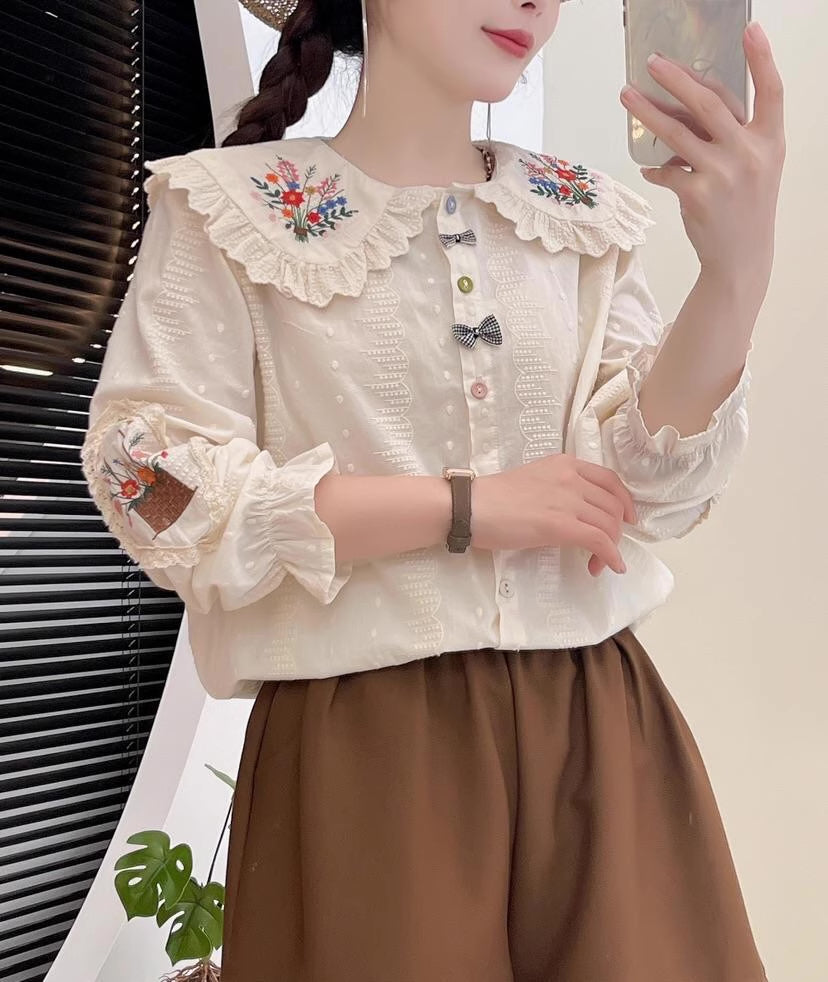Flower Basket Embroidered Blouse (2 Colors)