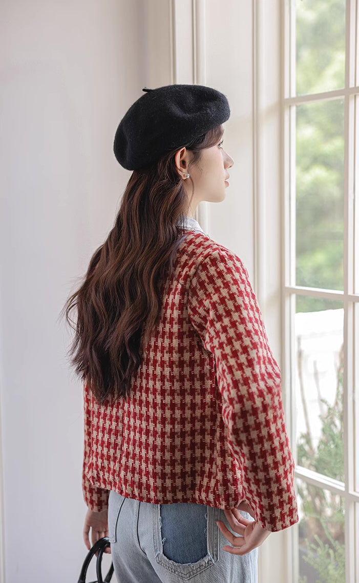 Houndstooth Tweed Jacket (Red)