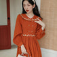 Autumn Floral Shawl Collar Midi Dress (Burnt Orange)