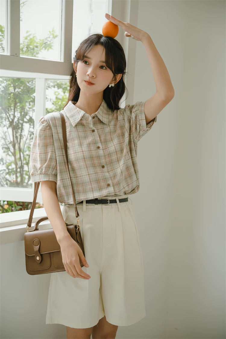 Strawberry Matcha Plaid Blouse (2 Colors)