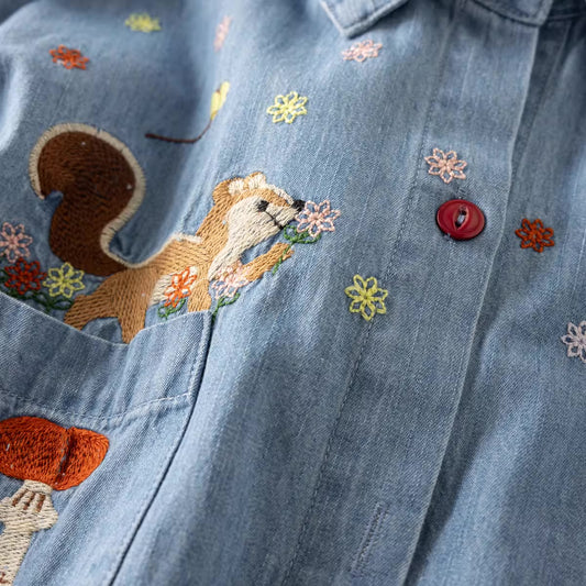 Squirrel Neighbors Denim Shirt (2 Colors)