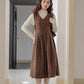 Fallen Leaves Plaid Pinafore Dress Set (Brown)