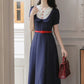 Miss Americana Polka Dot Midi Dress (Navy)