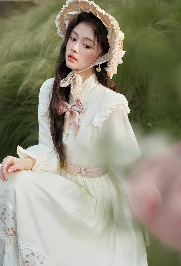 Rosy Bows Midi Dress (White)