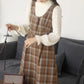 Sunset Plaid Pinafore Midi Dress (Brown)