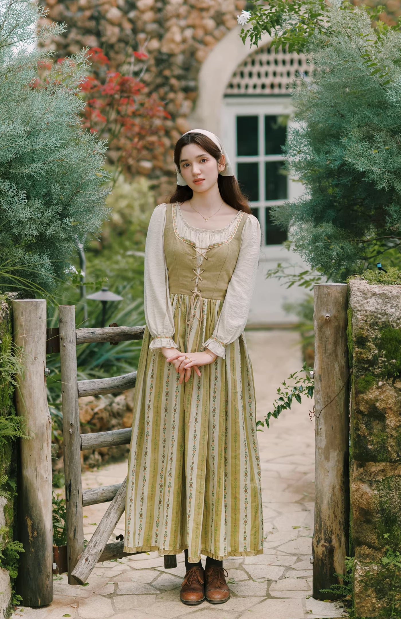 Folklore Faux Two-Piece Corset Dress (Mustard)