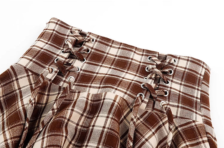 Choco Plaid Midi Skirt (Brown)