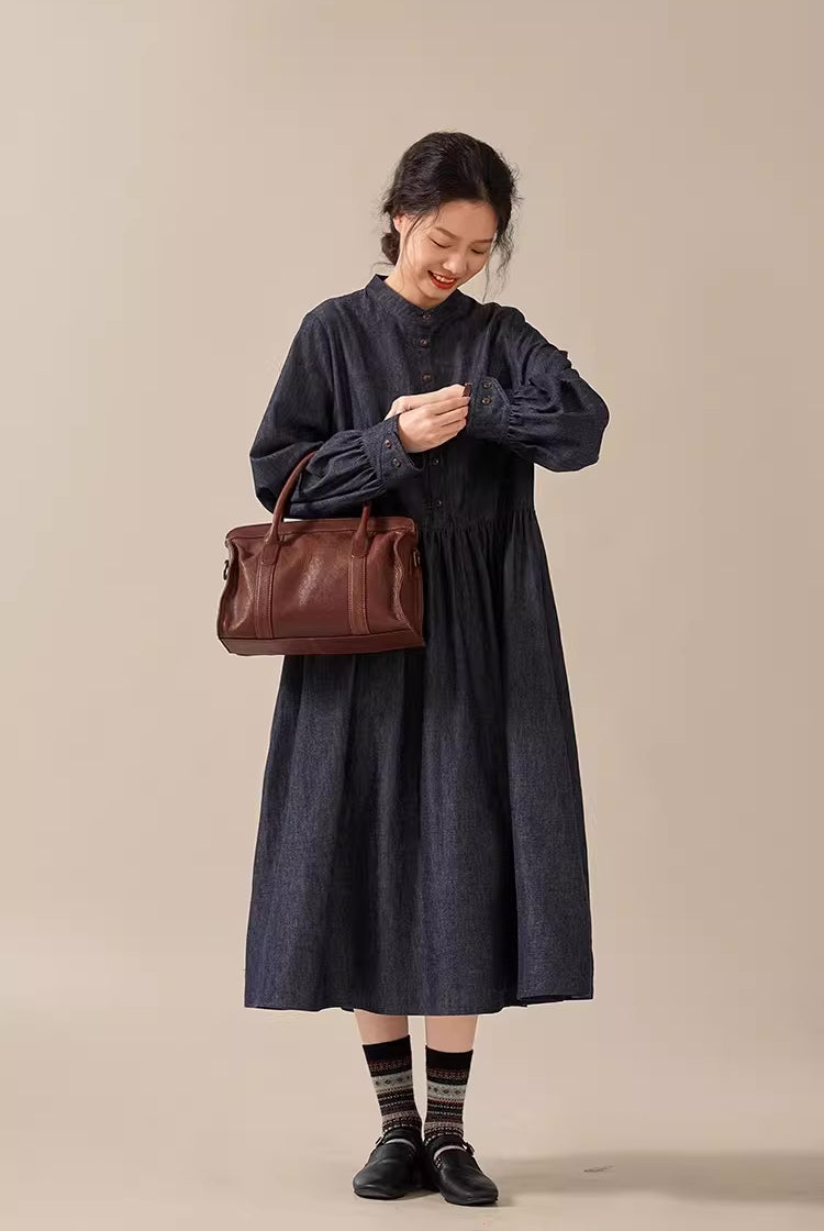 Comfort Denim Midi Dress (Dark Wash)