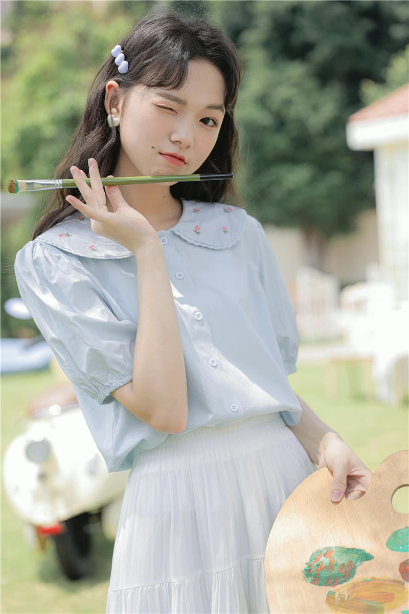 Budding Blossoms Short Sleeve Blouse (2 Colors)