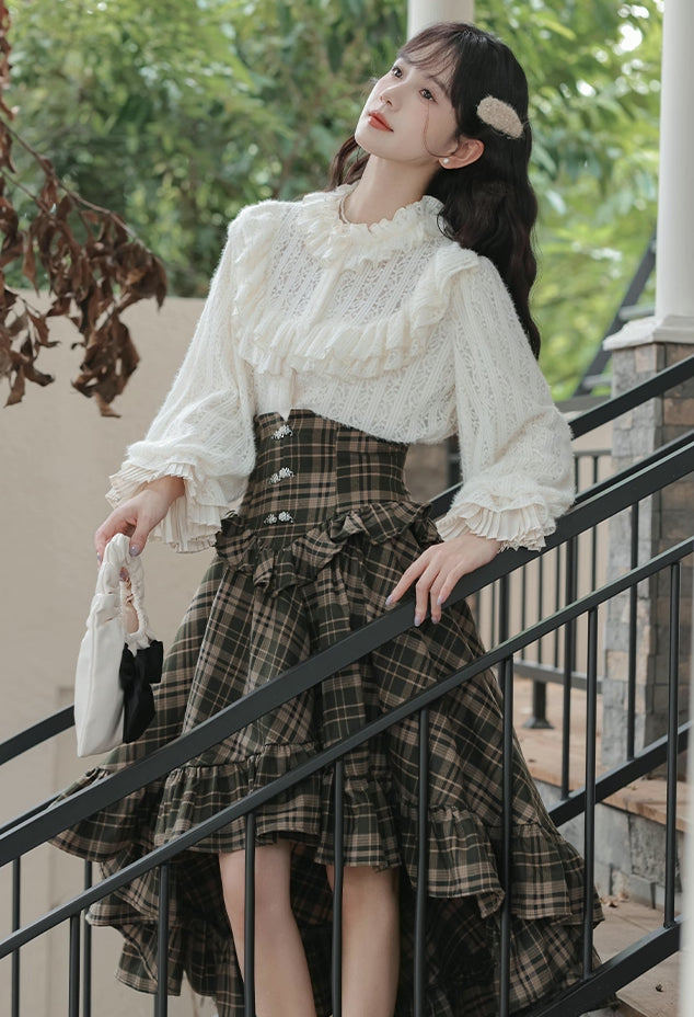 Ornate Lace Puff Sleeve Blouse (Cream)