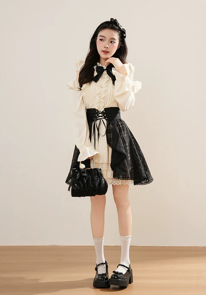 Medieval Punk Mini Dress & Corset Belt (Cream/Black)
