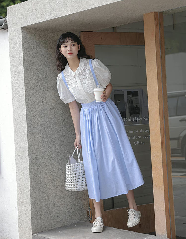 Alice Suspender Midi Skirt (Blue)