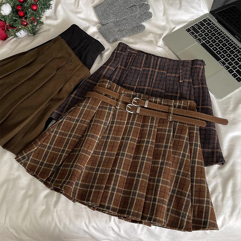 Nutmeg Plaid Mini Pleated Skirt (2 Colors)