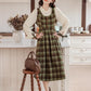 Chocolate Tea Plaid Twofer Midi Dress (Green)