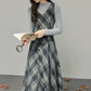 Midnight Plaid Pinafore Midi Dress (Grey)