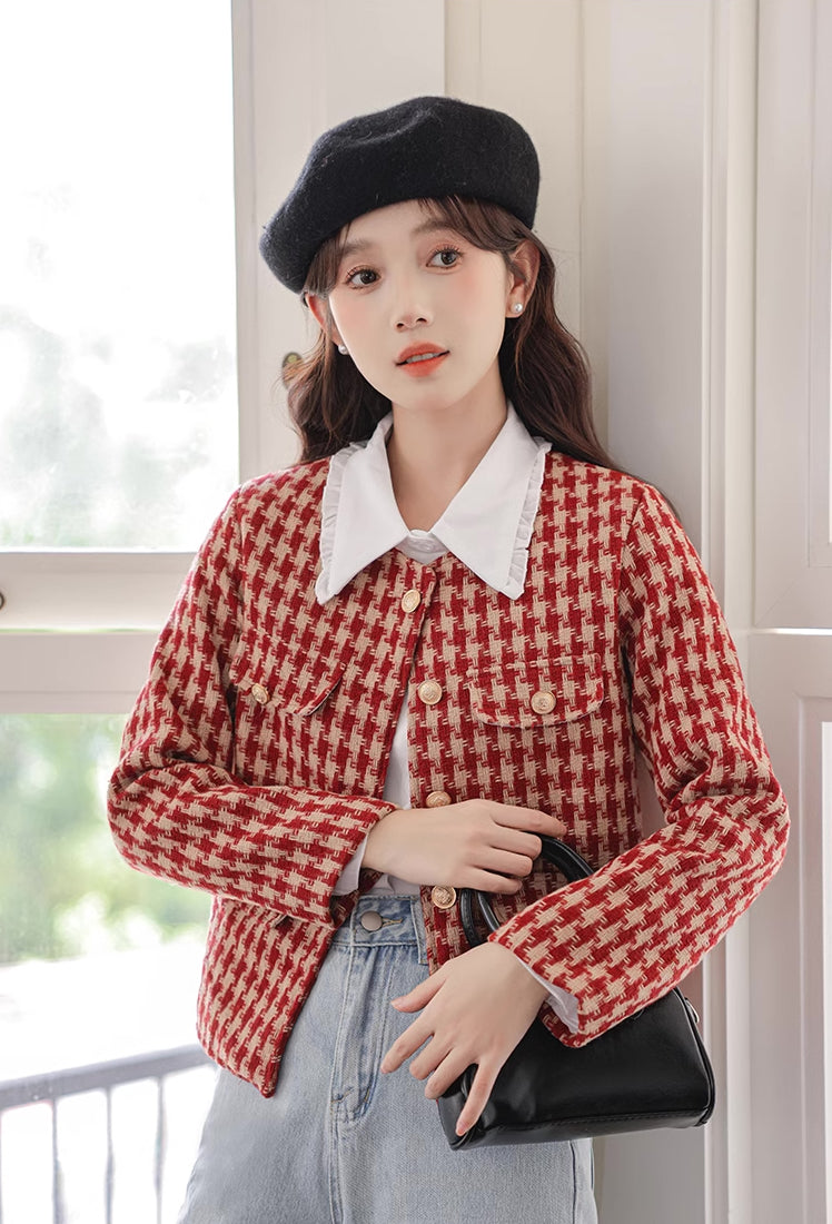 Houndstooth Tweed Jacket (Red)