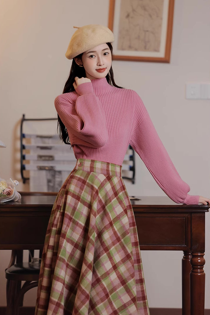 Strawberry Matcha Sweater & Midi Skirt Set (Pink/Green)