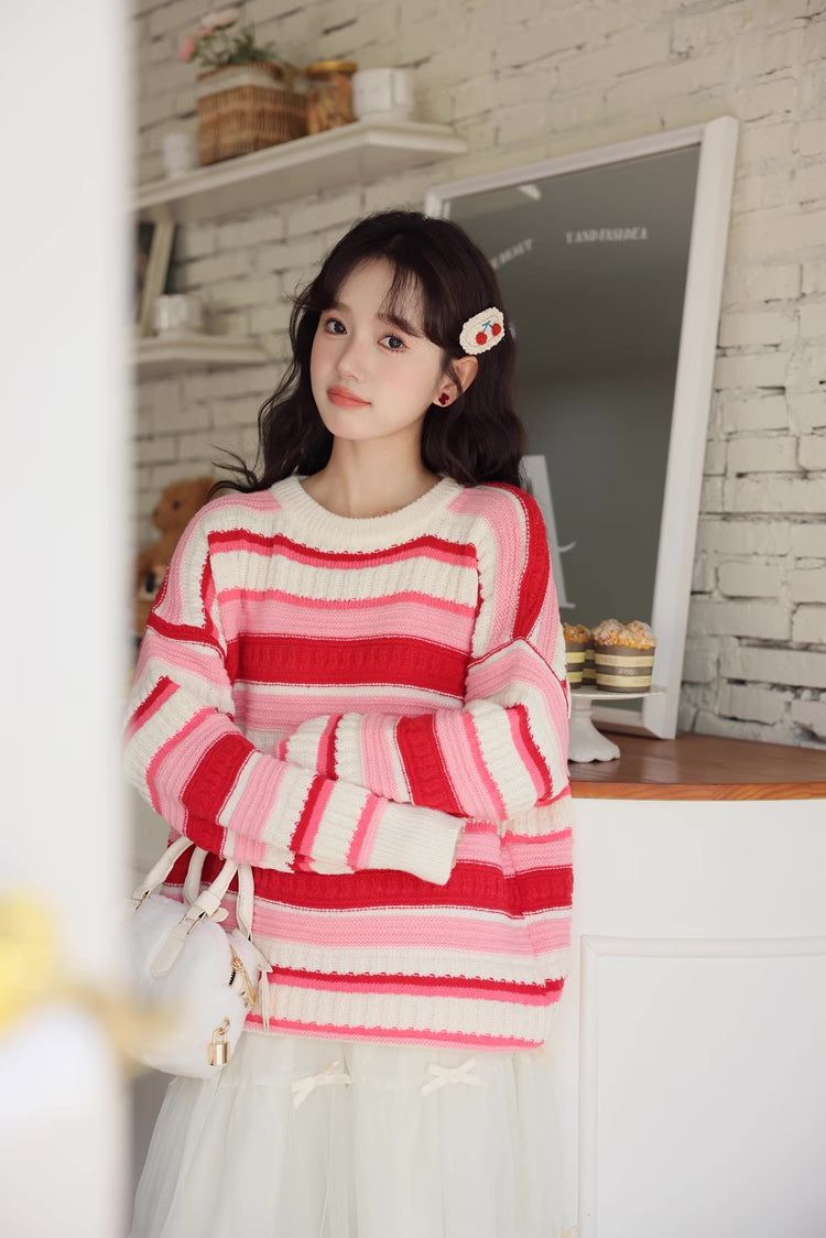 Strawberry Cheesecake Stripe Sweater (Pink/Cream)