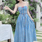 Vintage Gingham Floral Cami Dress (Blue)