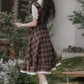 Hazel Plaid Flutter Twofer Midi Dress (Brown)