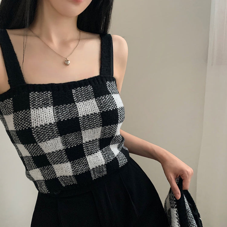 Gingham Cropped Cardi & Cami Set (5 Colors)