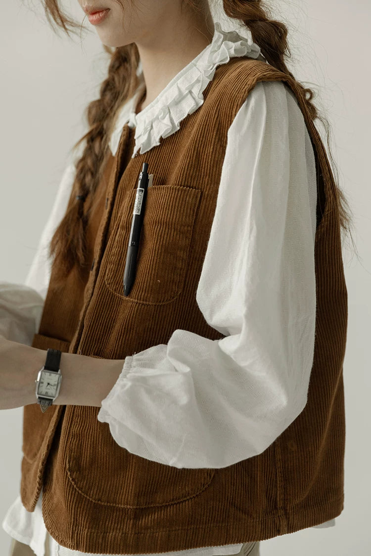 Corduroy Pocketful Vest (Brown)