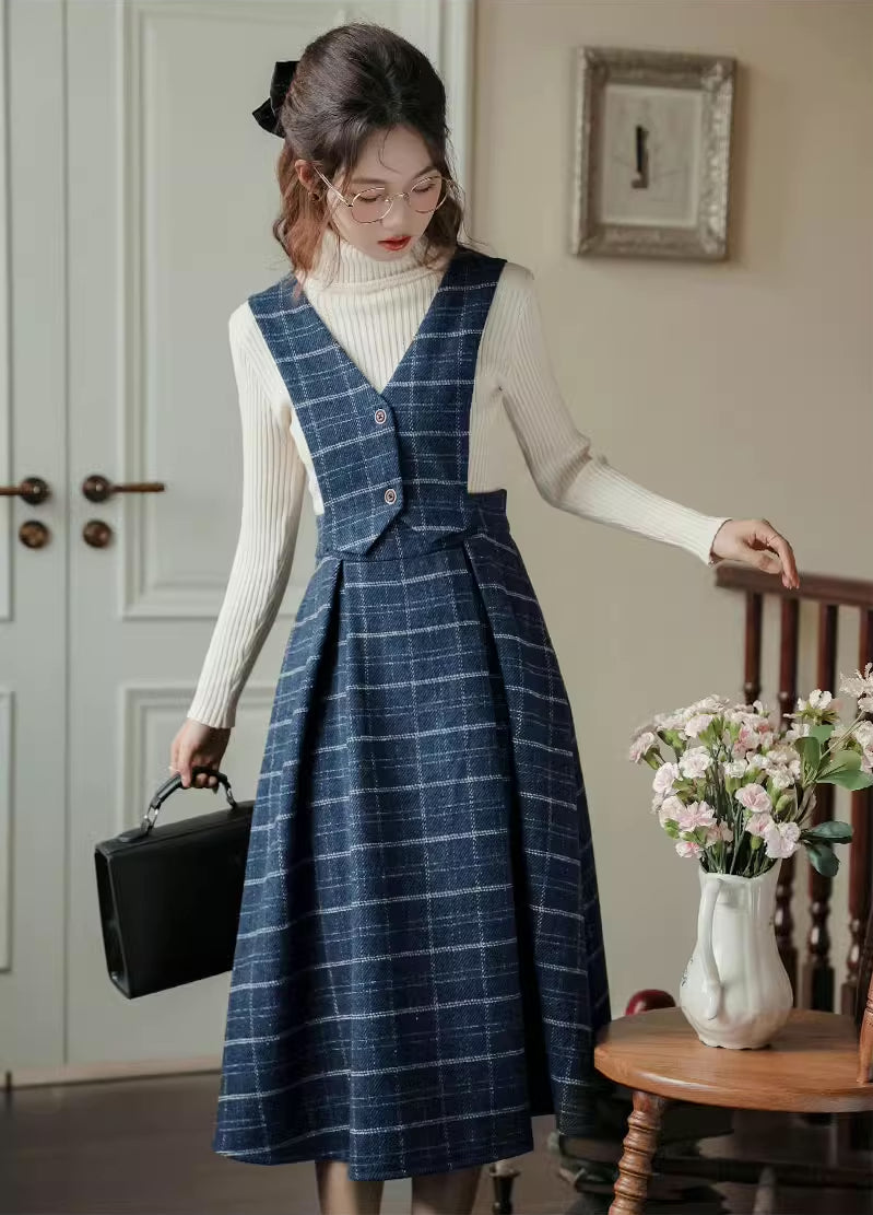 Plaid Vest Pinafore Dress (3 Colors) Blue / S Plaid Vest Pinafore Dress (3 Colors) Blue / S
