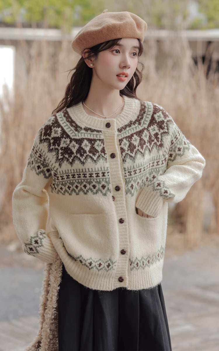 Fair Isle Cardigan (Cream)