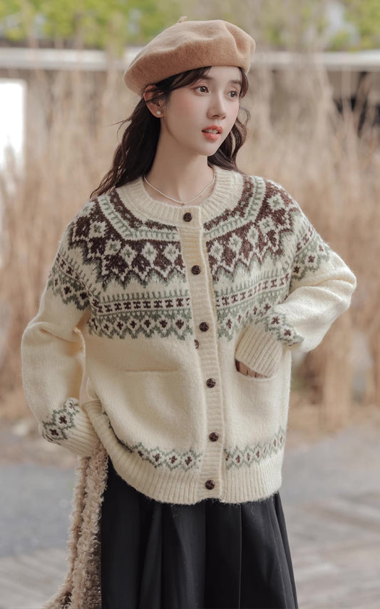 Fair Isle Cardigan (Cream)