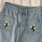 Posy Pockets Embroidered Shorts (Light Denim)