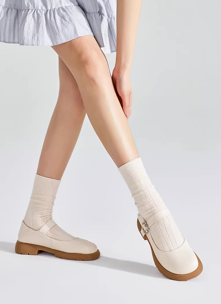 Flower Buckle Mary Jane Shoes (2 Colors)
