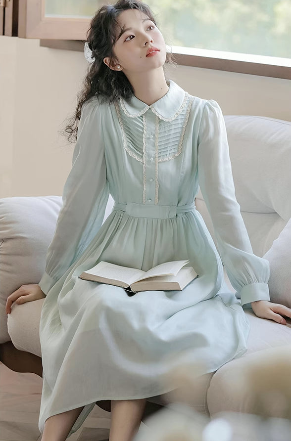 Sunday Tea Long Sleeve Midi Dress (Mint)