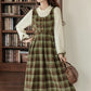 Chocolate Tea Plaid Twofer Midi Dress (Green)