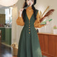 Gingko Stripe Pinafore & Sweater Set (Mustard/Green)