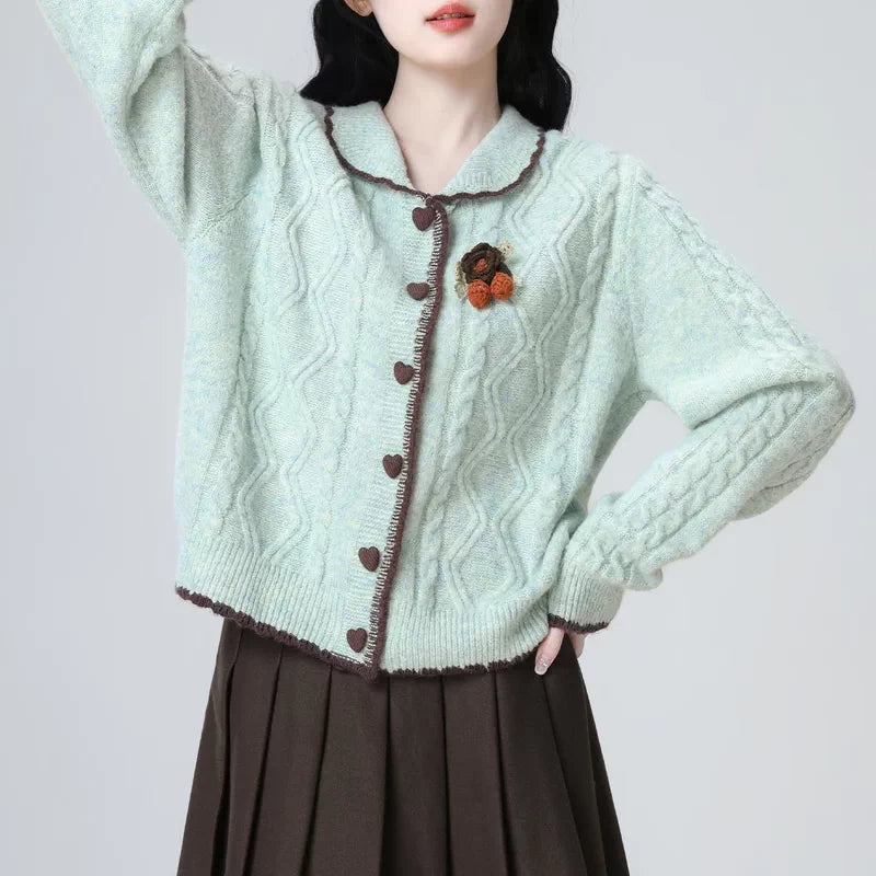 Peppermint Mocha Collared Cardigan (Mint)